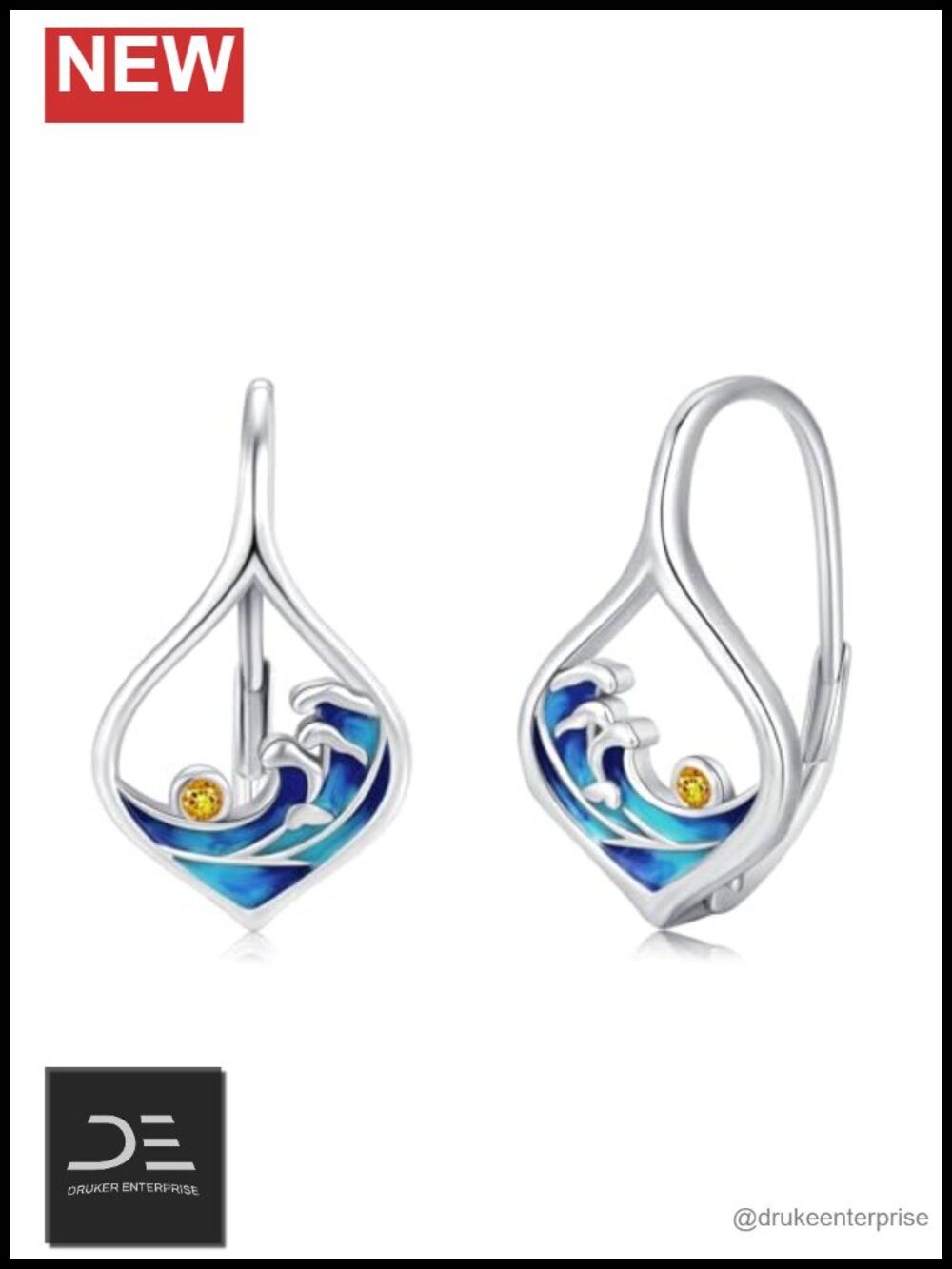 Sterling Silver Ocean Wave Leverback Earrings for Women Beach Jewelry Gift